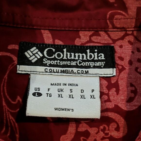 Columbia button down top two tone red collared size large elbow sleeve - Picture 7 of 8